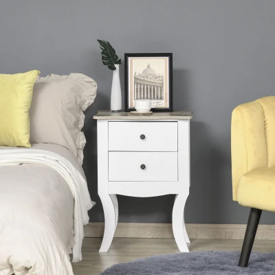 HOMCOM Modern Night Table with 2 Drawers, Bedside Table, Free Standing Unit Storage Cabinet Living Room White
