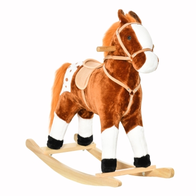 HOMCOM Cavalo Baloiço de Pelúcia para Crianças entre 3-6 Anos com Sons de Relincho 74x28x65 cm Marrom