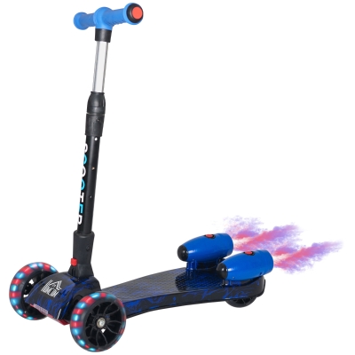 HOMCOM Scooter for Kids Toddler 3 Wheel Adjustable Height w/ Flashing Wheels Music Water Spray Foldable Kick Scooter for Boys and Girls 3 - 6 Yrs Blue