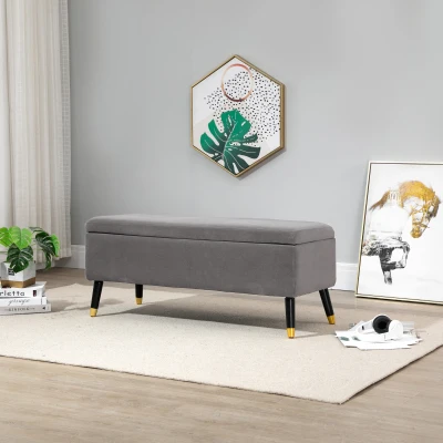 HOMCOM Fabric Storage Ottoman Bench Storage Chest with Wooden Legs Lift Top