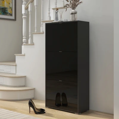 HOMCOM Armário de Sapatos Moderno Sapateira para Corredor Entrada com 6 Prateleiras de Armazenamento Espaço de Exibição 60x26x124cm Preto