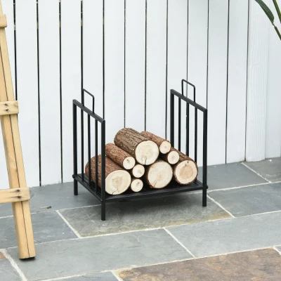 Outsunny 44.5x33x46.5 Heavy Duty Firewood Rack Fireplace Wood Log Stacker Storage w/ 2 Handles