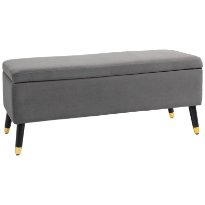 HOMCOM Fabric Storage Ottoman Bench Storage Chest with Wooden Legs Lift Top