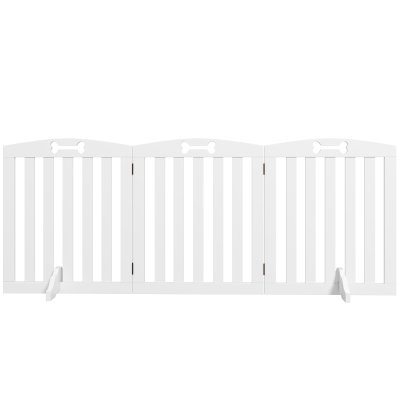 PawHut Vrijstaand Hondenhek met Steunvoeten, voor Deurkozijnen, Gang, Trap, 155 x 30 x 61 cm, Wit