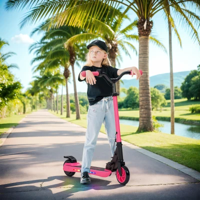 SPORTNOW Trotinete Elétrica Dobrável para Crianças 120 W Autonomia 6 km e Máximo 10 km/h com Travão Luzes LED 74x52x83-87 cm Rosa