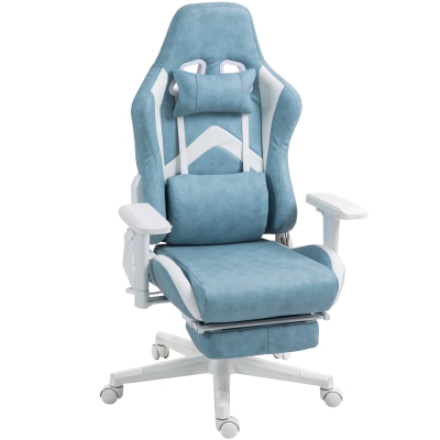 HOMCOM Gamingstoel, Verstelbare Armleuningen & Rugleuning, Kunstleren Bekleding, Tot 120 kg, Blauw