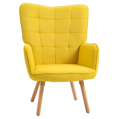 HOMCOM Woonkamerstoel, Enkele Fauteuil met Rugleuning, Fluweel-achtig Polyester, Schuim, Beukenhout, 71 x 76 x 101 cm, Geel
