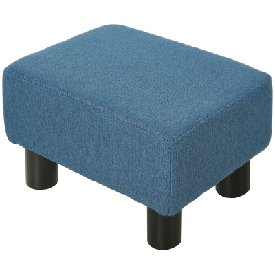 HOMCOM Pouf Tabouret Bas Tissu Lin 40x30x24cm Bleu Foncé
