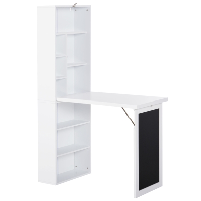 HOMCOM Birou Pliabil 2‑in‑1 – Cu Biblioteca si Tabla, Alb