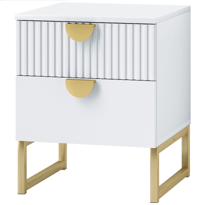 HOMCOM Stolik Nocny z 2 Szufladami, Eleganckie Metalowe Uchwyty w Kolorze Złota, 40 x 40 x 50 cm, Biały