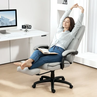 Vinsetto Chaise de bureau pivotante avec repose-pieds, appuie-tête, fonction de massage, cuir synthétique, 68,5x68,5x113-121cm