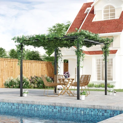 Outsunny Pergola da Giardino 3x3m Decorabile con Rampicanti Nero