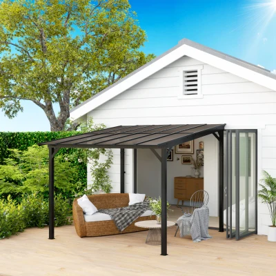 Outsunny 3 x 3 m Metallpergola, Gartenpergola mit wasserfestem Dach, freistehend, windfest, UV-beständig, Dunkelgrau