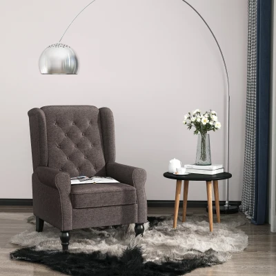 Fabric Tufted Club Accent Sofa Chair Home Décor with Extra Wide Seat, Wooden Legs, Brown
