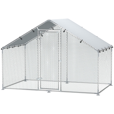 PawHut Kippenren voor 5-8 kippen, dakzeil, vergrendelbare deur, stalen frame, 5,1 m², 3 x 1,7 x 1,9 m