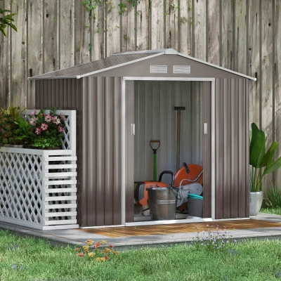 Outsunny 7ft x 4ft Lockable Polypropylene Garden Storage Shed Storage w/ Air Vents Steel Grey