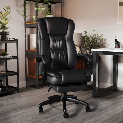 Vinsetto Cadeira de Escritório e Giratória Cadeira de Escritório com Altura Ajustável 6 Pontos de Massagem Controle Remoto e Apoio para os Pés Retrátil 68,5x68,5x119-127cm Preto
