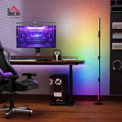 HOMCOM LED-vloerlamp, Met Voetbediening, Verschillende Kleuren, Timer, App, Muziek-Synchronisatie, Donkergrijs