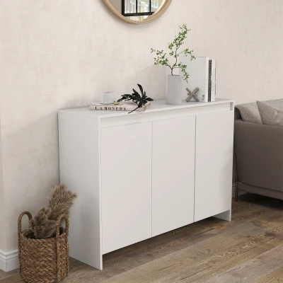 HOMCOM Móvel Aparador com 3 Portas Prateleiras Ajustáveis ​​e Suporte com Fecho Suave para Televisores 120x35x85 cm Branco