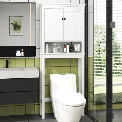 HOMCOM Móvel sobre Sanita Armário para Máquina de Lavar Roupa com 2 Portas Compartimento e Prateleira Ajustável 70x20x175 cm Branco