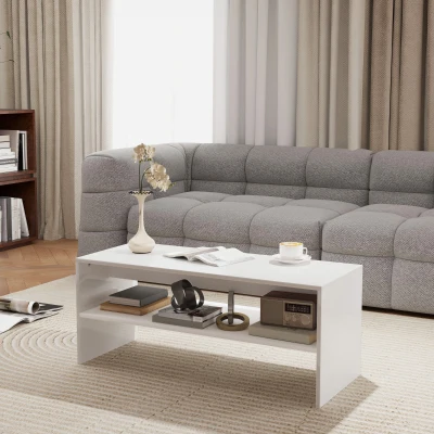 HOMCOM Mesa de Centro Mesa Auxiliar com Compartimento Aberto Mesa de Café para Sala de Estar 100x40x41,5 cm Branco Brilhante