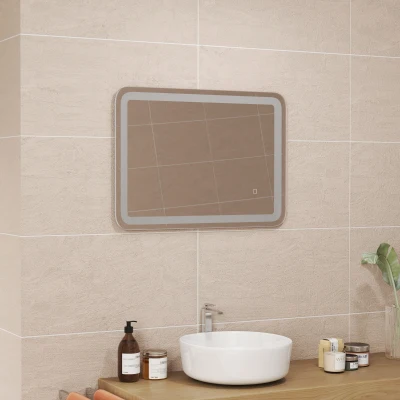 HOMCOM Espelho Casa de Banho com Luzes LED 70x50 cm Função Antiembaciamento 3 Temperaturas de Cor Ajustável e Função de Memória Prata