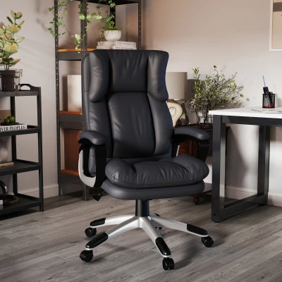 HOMCOM Cadeira de Escritório Giratória Cadeira de Escritório Ergonómica com Apoio para os Braços e Altura Ajustável 66x71x110-120,5 cm Preto