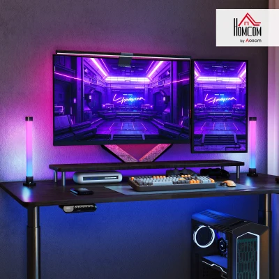 HOMCOM 2-Delige LED Lampenset, Tafellamp met App- en Afstandsbediening, Muzieksynchronisatie, Kleurmodi, Timer, Wit