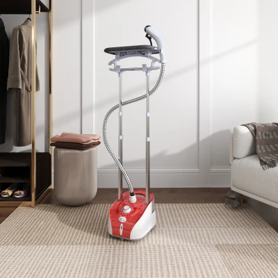 HOMCOM Ferro de Engomar a Vapor para Roupa 1800W Temperatura Ajustável em 11 Níveis Depósito de 2 L Aquecimento em 38s 35x25x47-118,5 cm Vermelho