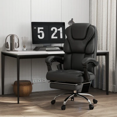 Vinsetto Cadeira de Escritório com 6 Pontos de Massagem Reclinável de PU com Controlo Remoto e Altura Ajustável 63x57x118-126 cm