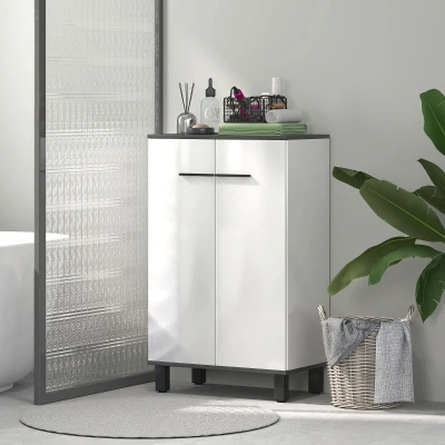 HOMCOM Armário Casa de Banho Móvel Auxiliar Casa de Banho com Portas Prateleiras Ajustáveis e Sistema Anti-Tombo 60x34x94 cm Branco