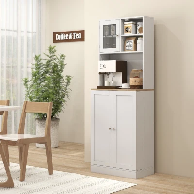 HOMCOM Armário de Cozinha Armário Alto de Cozinha com 3 Portas Prateleiras Ajustáveis e Prateleiras na Porta  60x35x169 cm Branco