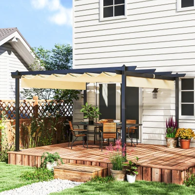 Outsunny Verstelbare Tuin-Pergola, Paviljoen met Aluminium Frame, Buiten Baldakijn, voor Tuin, Balkon, Terras, Beige