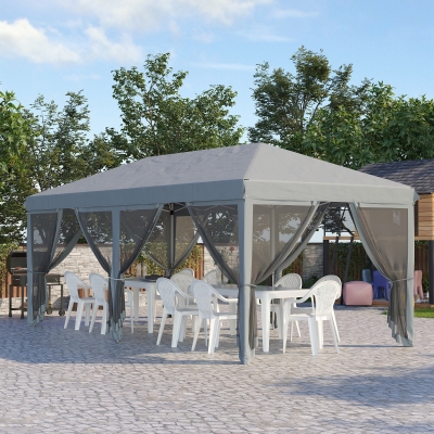 Outsunny Tenda Dobrável 585x295x270 cm Tenda de Jardim com 6 Mosquiteiros Bolsa de Transporte e Estrutura de Aço Cinza