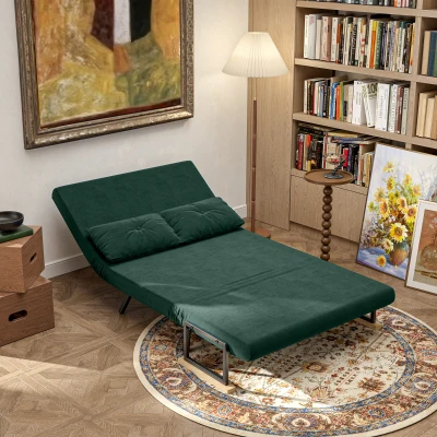 HOMCOM Sofá Cama Sofá Convertível em Cama de 2 Lugares Dobrável com Encosto Ajustável em 5 Níveis e 2 Almofadas 102x73x81 cm Verde