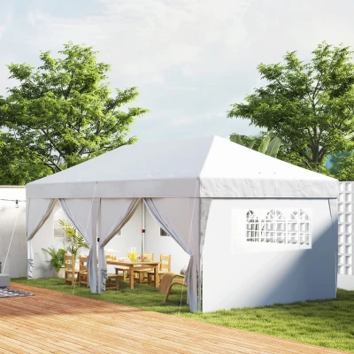 Outsunny Tenda Dobrável 5,90x2,95 m Tenda de Jardim com 6 Paredes Laterais Impermeável Anti-UV e Bolsa de Transporte Branco