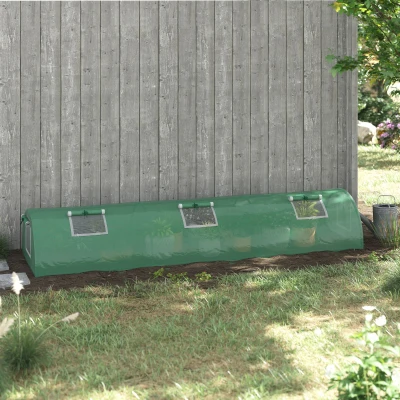 Outsunny foliekas minitunnelkas met gaasvenster, UV-bestendig koudframe voor tuinteelt, PE-folie, groen, 300 x 80 x 45 cm