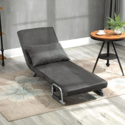 HOMCOM Modern Chair Bed Sleeper Foldable Portable Armchair Bed with Pillow for Living Room, Bedroom and Guest Room, Grey
