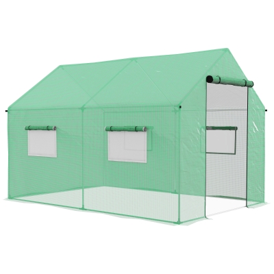 Outsunny Tunnelkas, oprolbare deur en ramen, verzinkt stalen frame, 2x3x2m, Groen