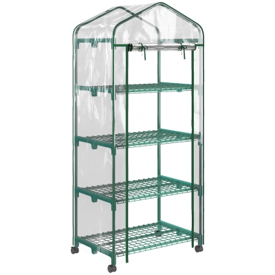 Outsunny Estufa Pequena Estufa de Exterior com Rodas Prateleiras de 4 Níveis Estufa para Cultivar Plantas Flores 69x50x165 cm Transparente