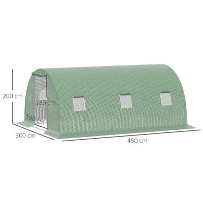 Outsunny polykas inloop polytunnel 4.5 x 3 m serre met 6 ramen serre vorstbescherming stalen buis donkergroen