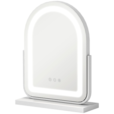 HOMCOM Lustro Kosmetyczne z Oświetleniem LED, 3 Temperatury Światła, Obrót, Kontrola Dotykowa, Białe