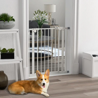 PawHut Türschutzgitter für Hunde, Absperrgitter, Schutzgitter für Haustiere, Metall, Kunststoff, 74-80 cm, Weiß