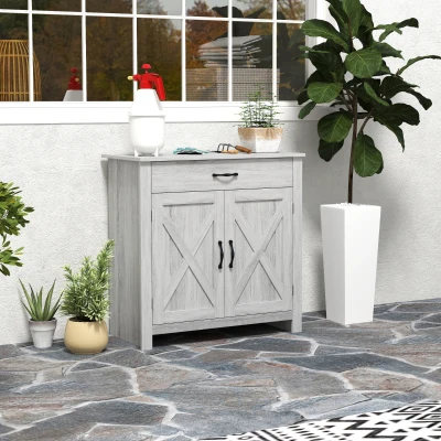 HOMCOM Barn Door Sideboard Storage Cabinet Grey Grain