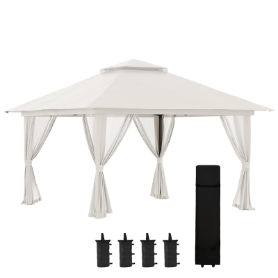 Outsunny Pop-up Folding Garden Gazebo with Double Roof UV 50+ Protection with 4 Zippered Mosquito Nets 4 x 4 m White