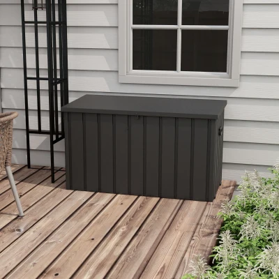 Outsunny Storage Box, Garden Chest, 450L Storage Space, 2 Wheels, Steel Frame, 125x61x70 cm, Dark Grey