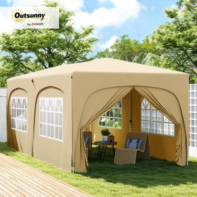 Outsunny Pop Up Folding Gazebo 3 x 6m, UPF50+ Adjustable Height, with Carry Bag and Sandbags, Sand