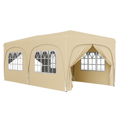 Outsunny Pop Up Folding Gazebo 3 x 6m, UPF50+ Adjustable Height, with Carry Bag and Sandbags, Sand