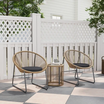 Outsunny Set Giardino 3pz con 2 Sedie Ovali e Tavolo a Cilindro