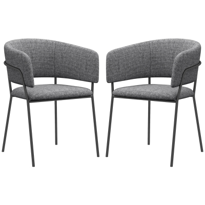 HOMCOM Set of 2 dining chairs with steel legs, upholstered linen-like fabric seat, grey